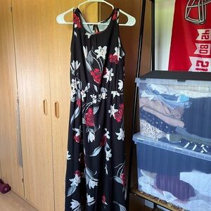 Summer Floral Black and Red Maxi Dress